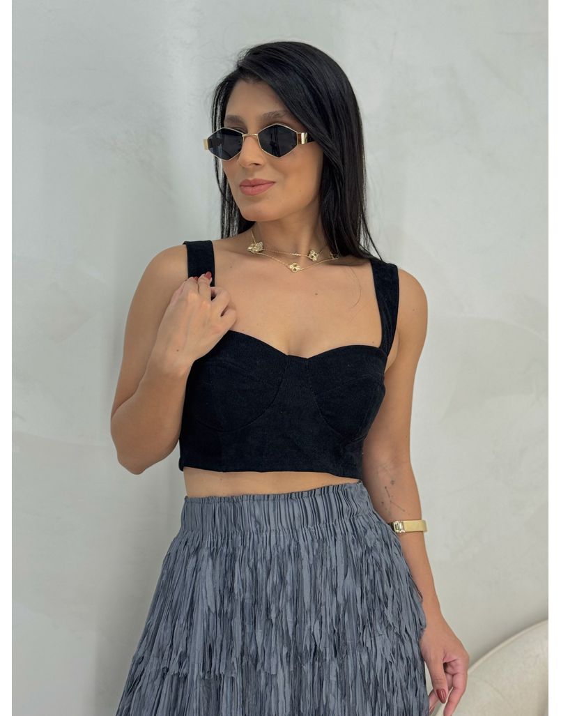 Cropped Cotelê Preto - Loja La Mina 