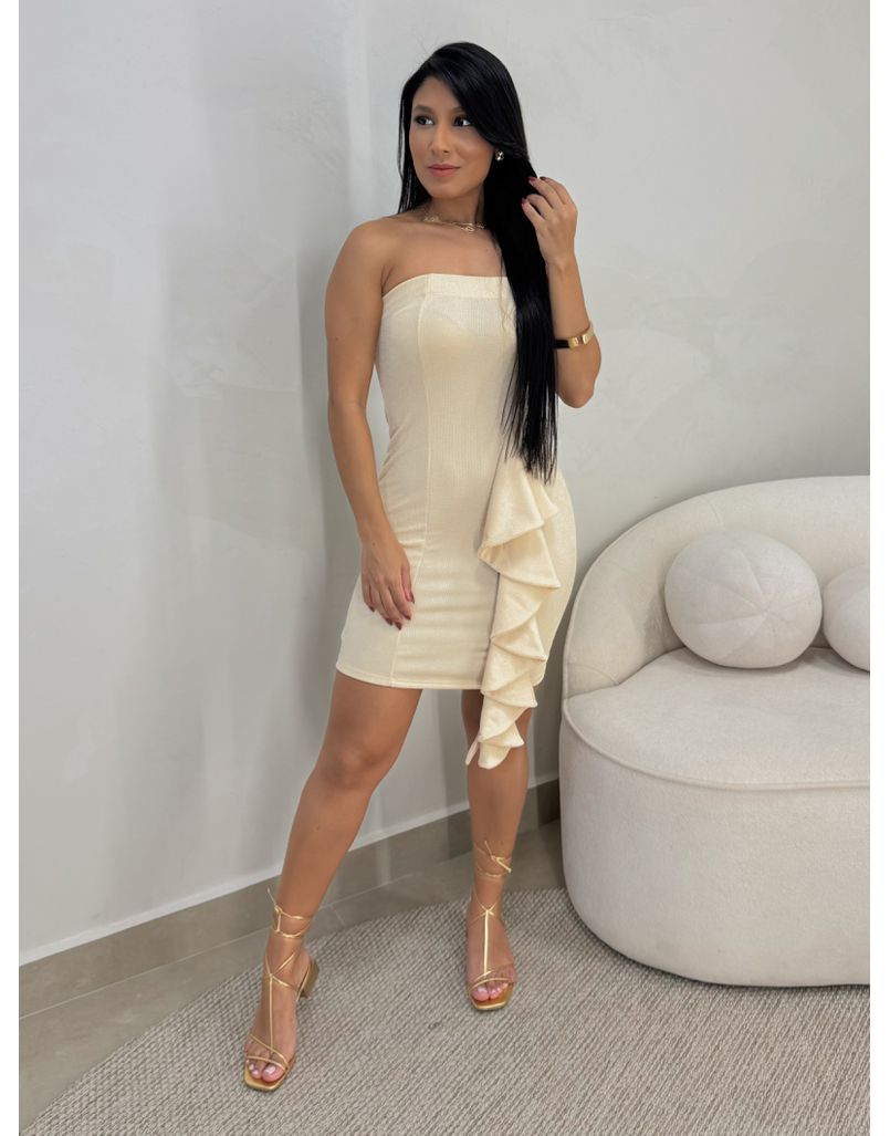 Vestido Babado Manuela Areia - Loja La Mina 
