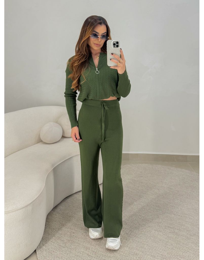 Conjunto Tricot Zíper Germana Verde - Loja La Mina 