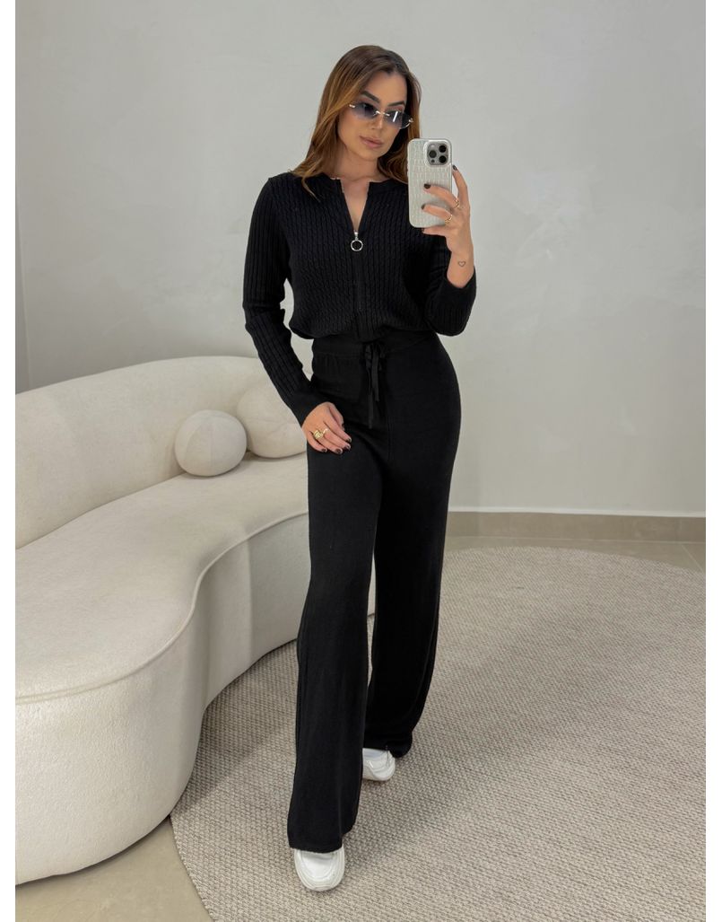 Conjunto Tricot Zíper Germana Preto - Loja La Mina 