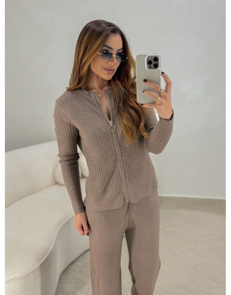 Conjunto Tricot Zíper Germana Marrom
