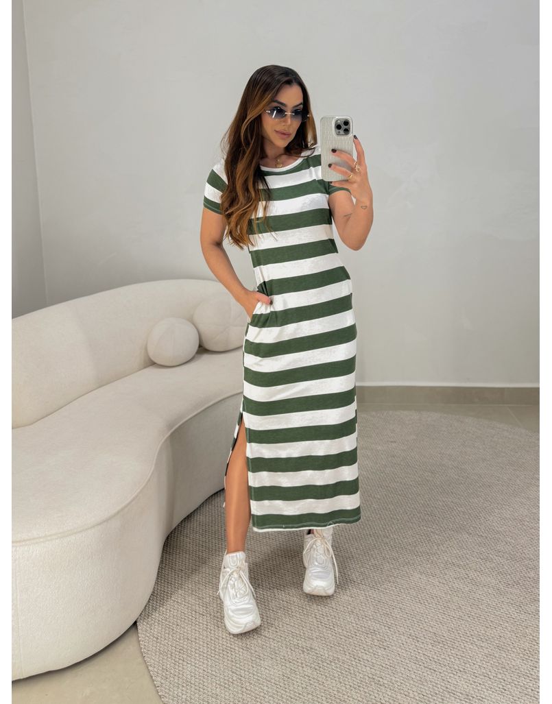 Vestido Malu Listrado Verde - Loja La Mina 