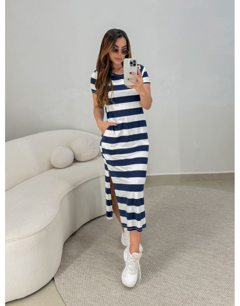 Vestido Malu Listrado Marinho