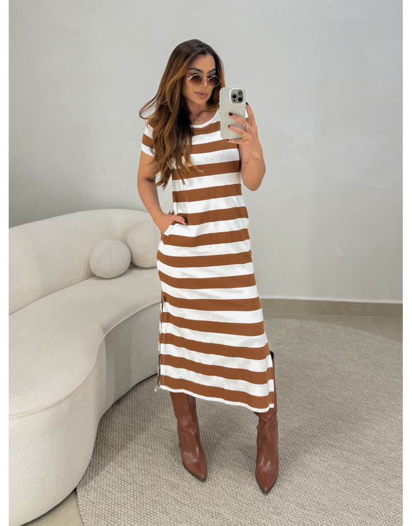 Vestido Malu Listrado Caramelo 