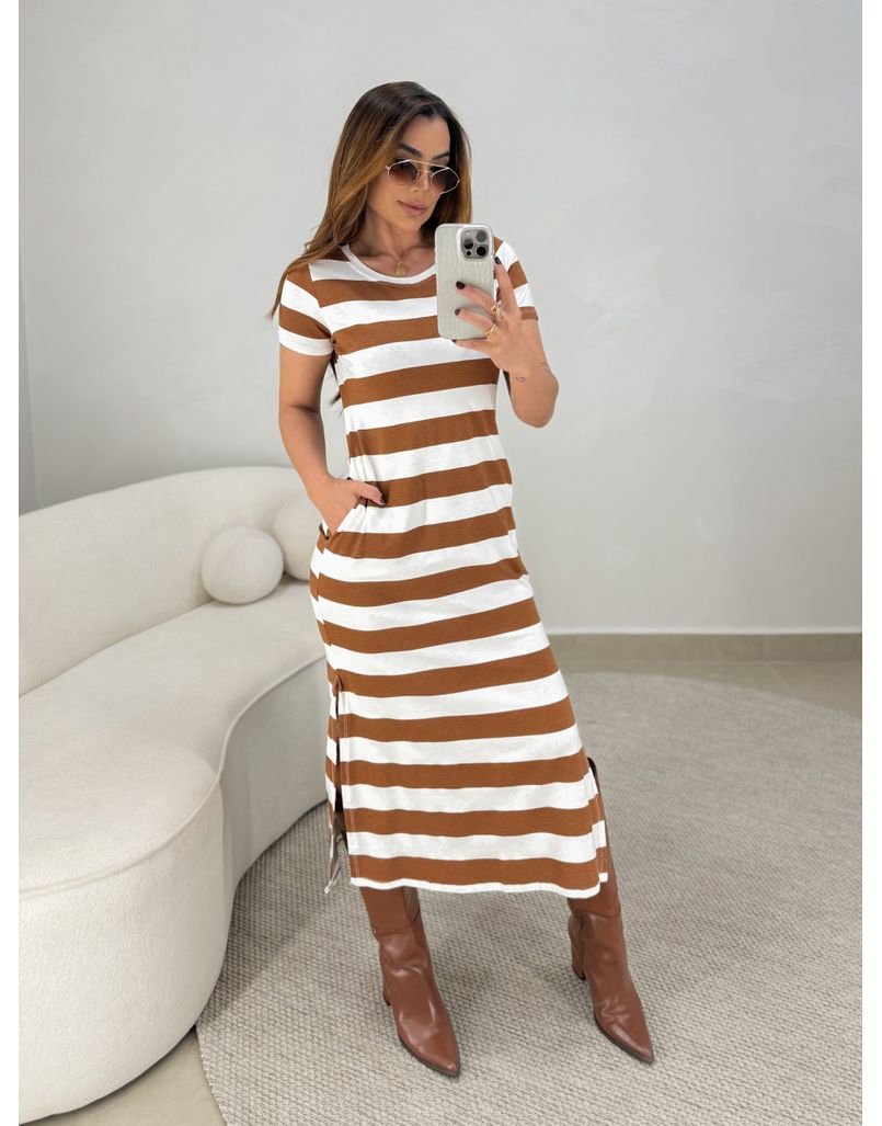 Vestido Malu Listrado Caramelo 