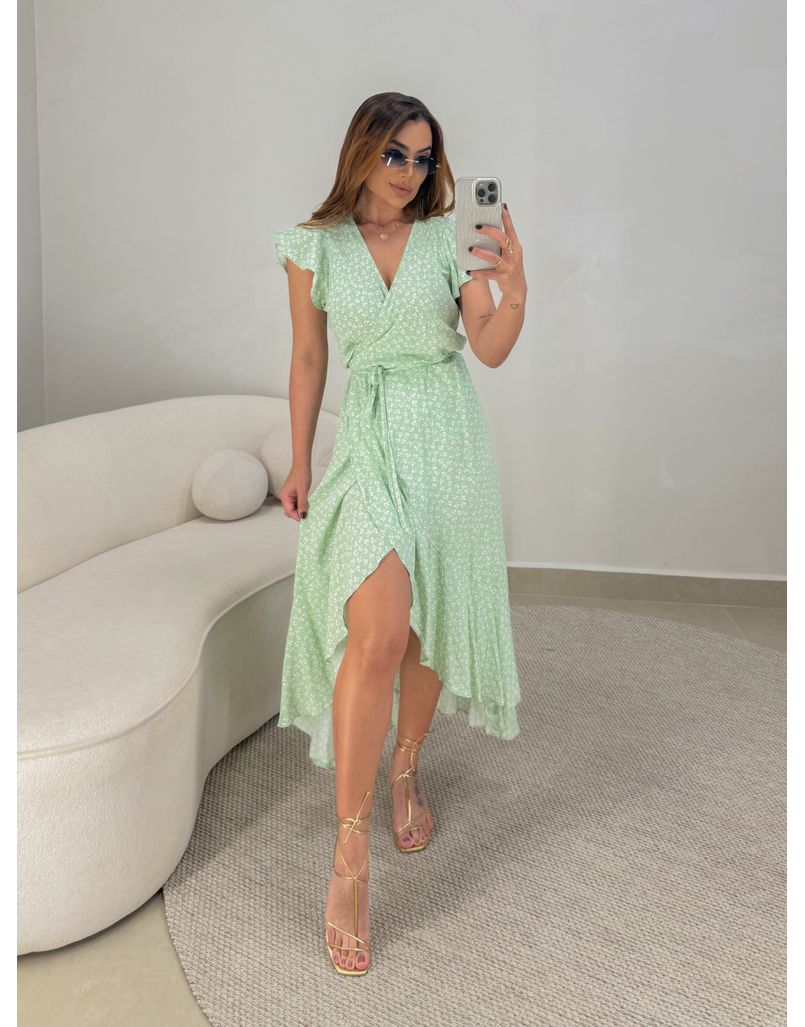 Vestido Envelope Estampado Verde - Loja La Mina 