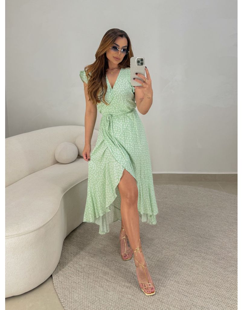 Vestido Envelope Estampado Verde