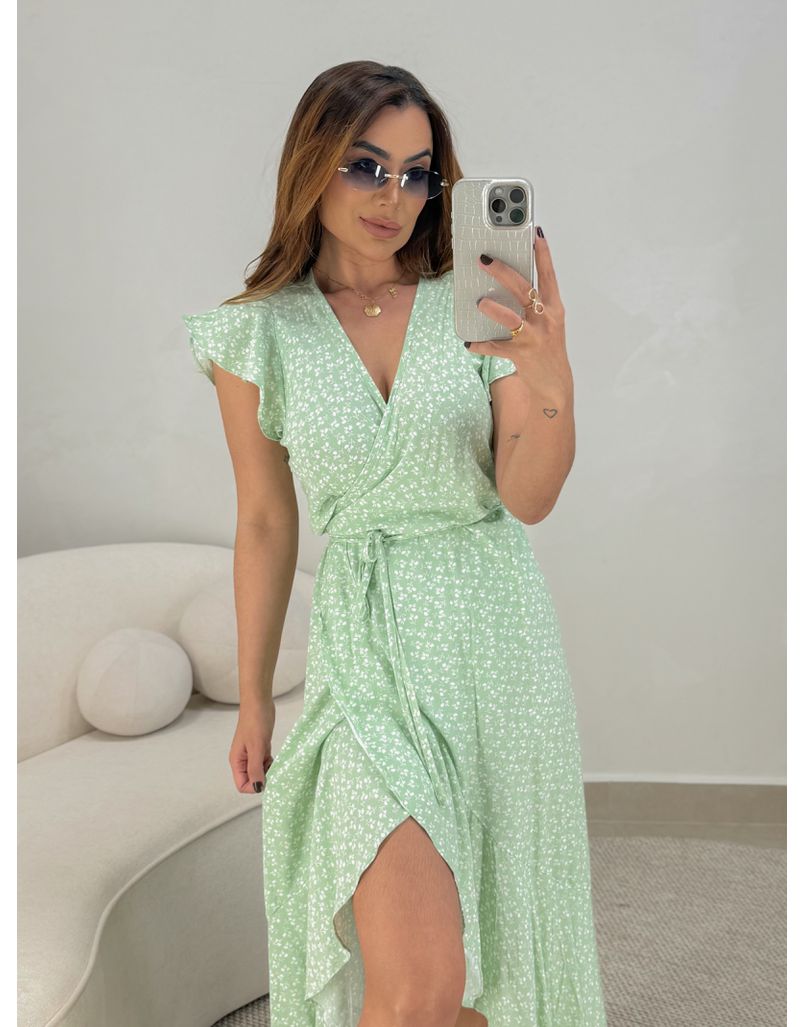 Vestido Envelope Estampado Verde