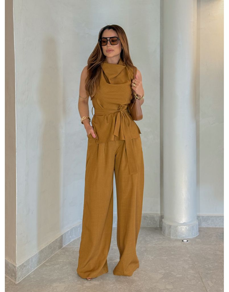 Conjunto Calça Bruxelas Camelo - Loja La Mina 
