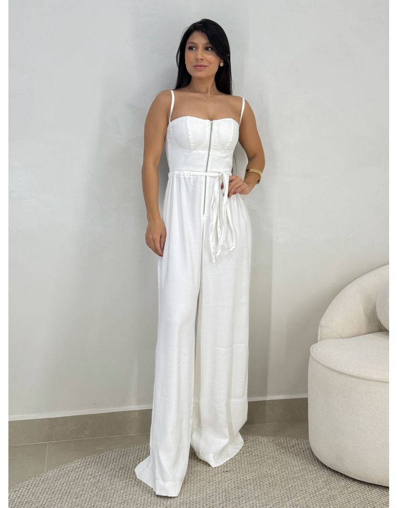Macacão Pantalona Liz Branco - Loja La Mina 