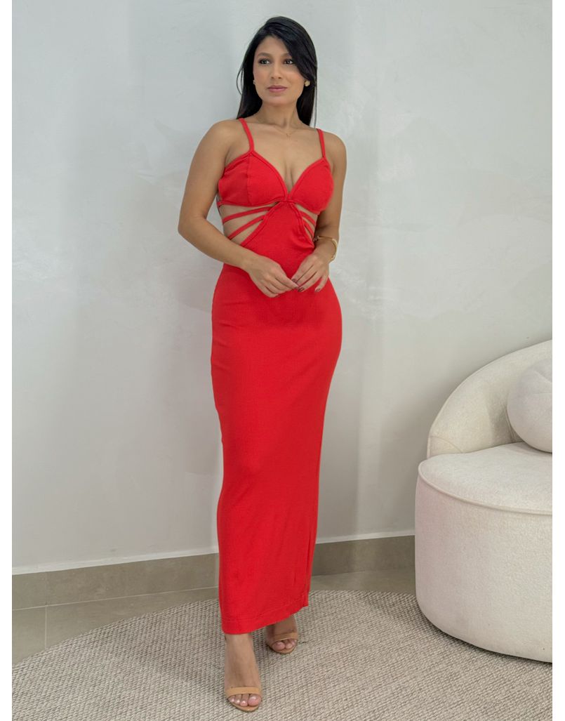 Vestido Canelado Karen Vermelho - Loja La Mina 