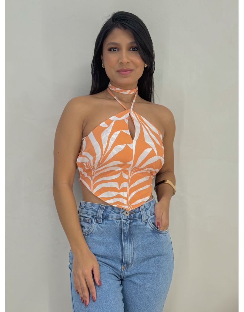 Cropped Estampado Letícia Laranja - Loja La Mina 
