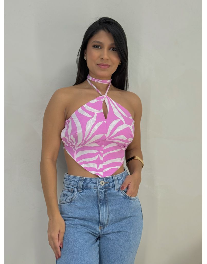 Cropped Estampado Letícia Rosa - Loja La Mina 