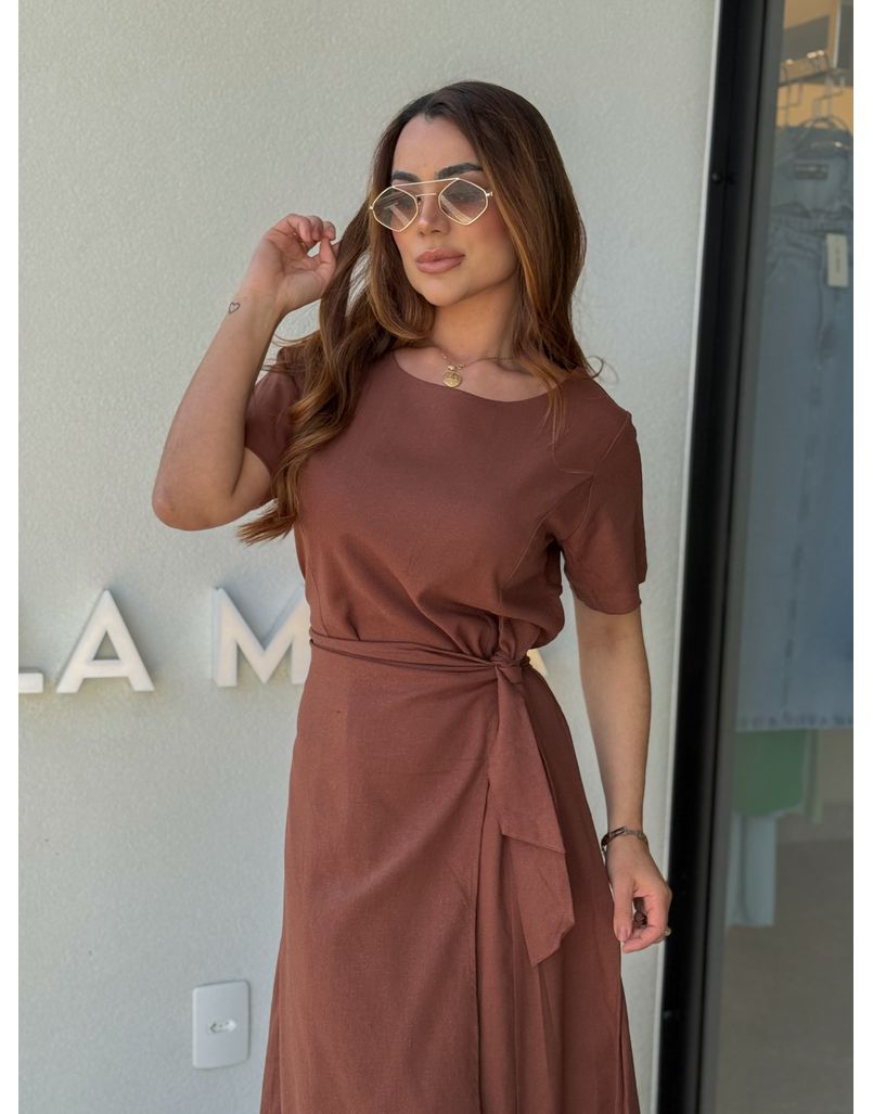 Vestido Linho Manguinha Amara Café 