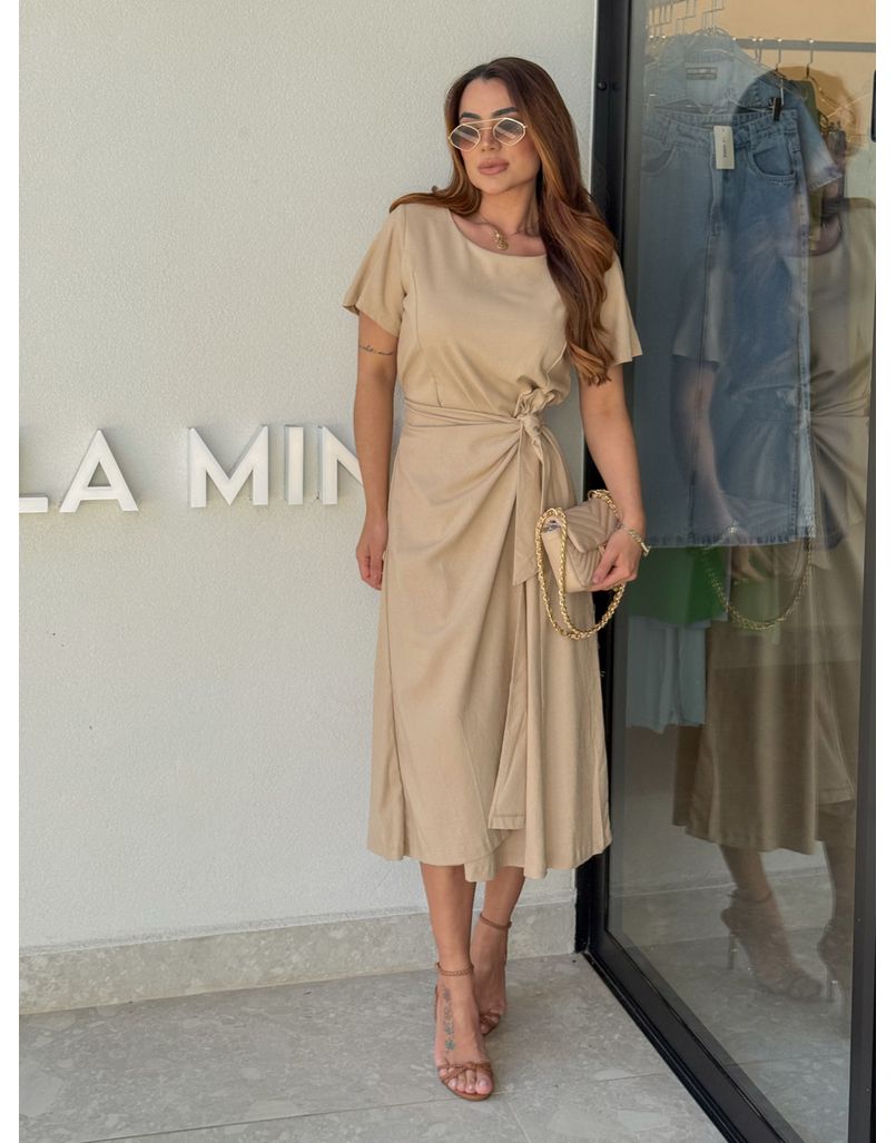 Vestido Linho Manguinha Amara Areia