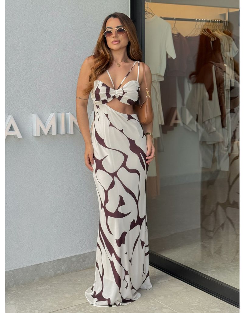 Vestido Midi Estampado Briana Café - Loja La Mina 