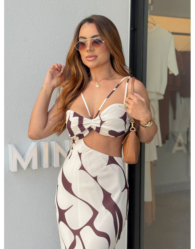 Vestido Midi Estampado Briana Café