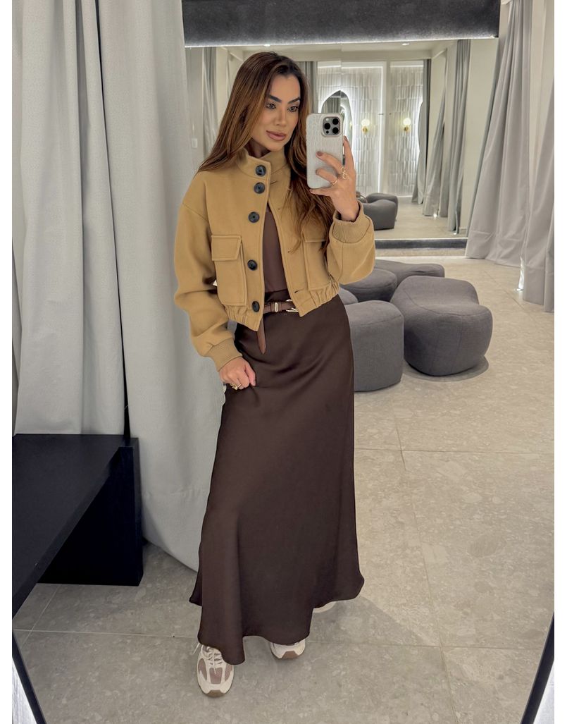 Saia Midi Cetim Lauane Café 