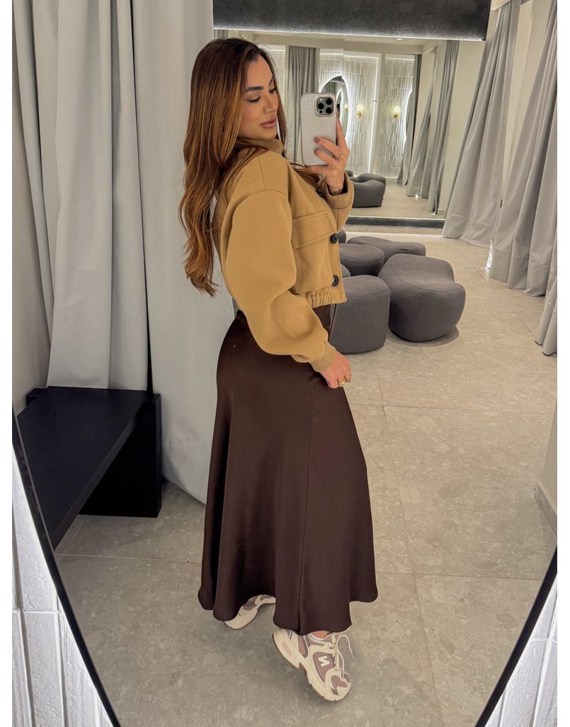 Saia Midi Cetim Lauane Café 