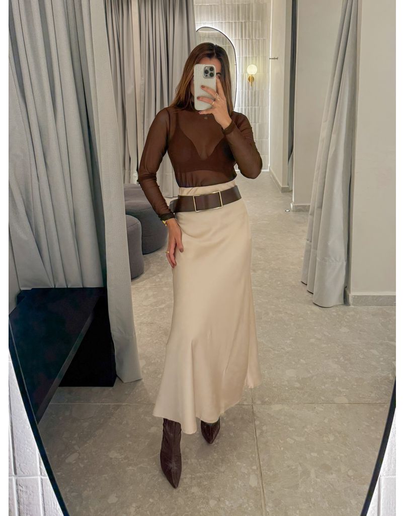 Saia Midi Cetim Mariana Cappuccino