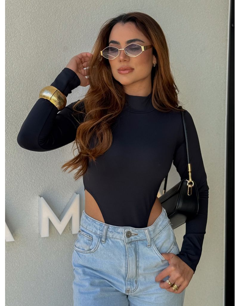 Body Manga Longa Nádia Preto - Loja La Mina 