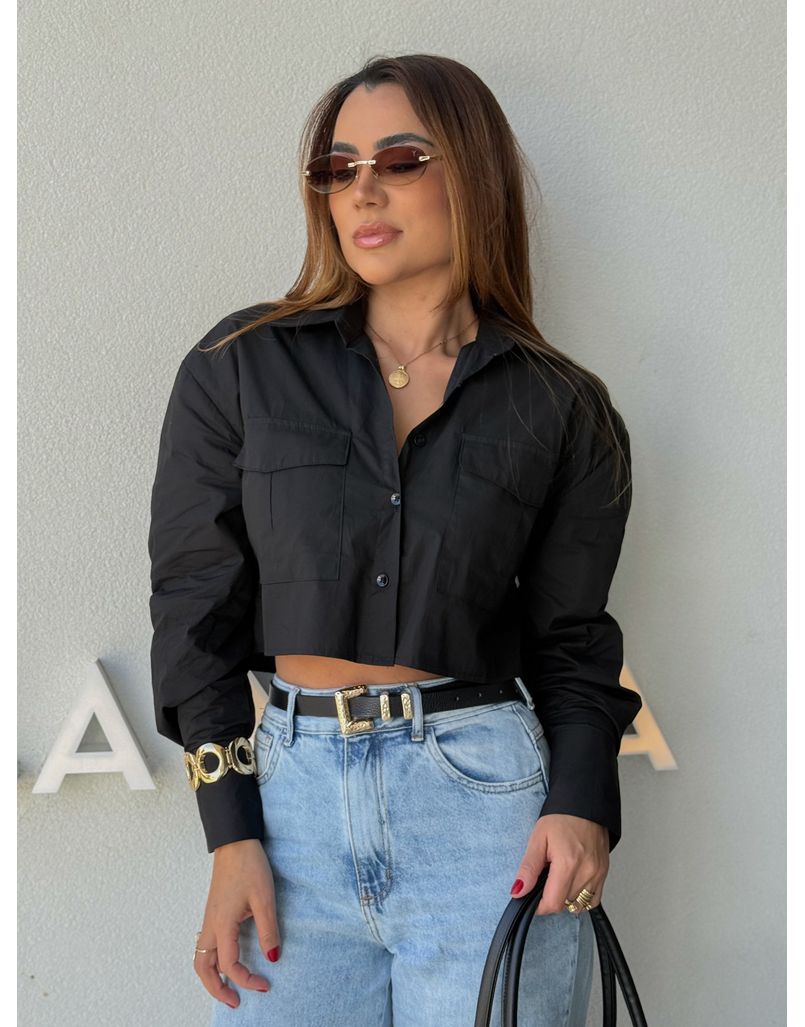 Camisa Cropped Pamela Preta