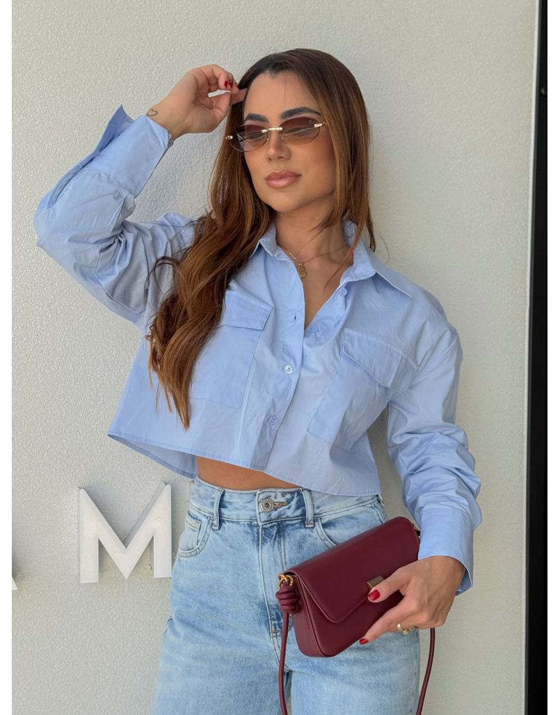 Camisa Cropped Pamela Azul
