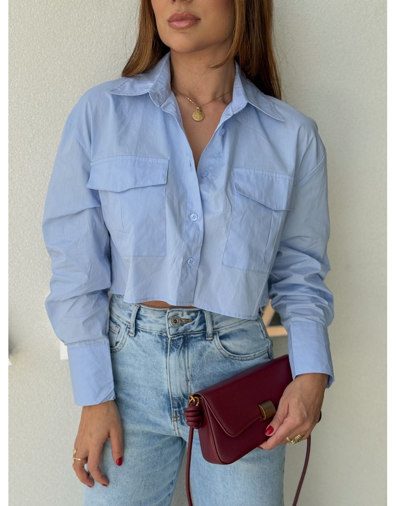 Camisa Cropped Pamela Azul