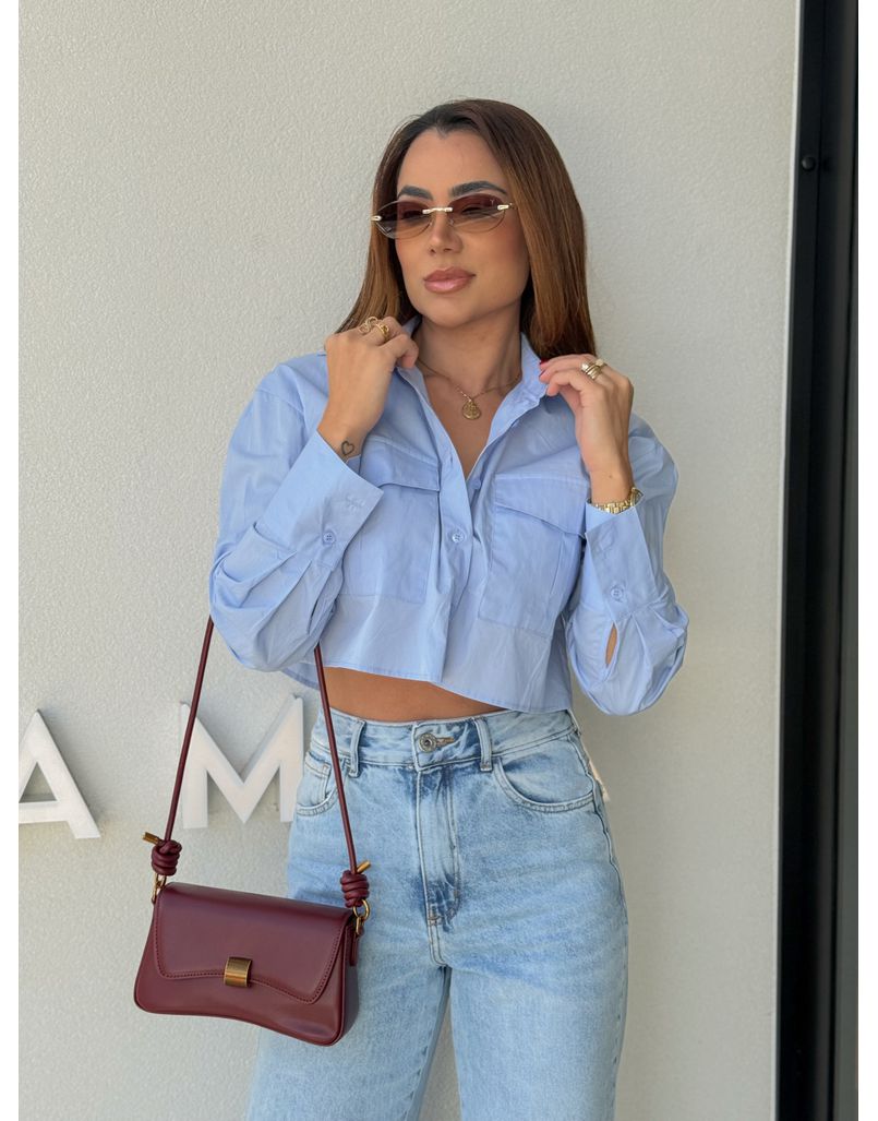 Camisa Cropped Pamela Azul