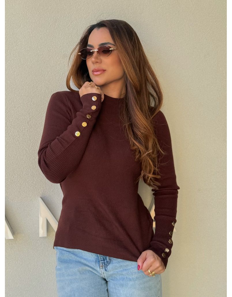 Blusa Tricot Manga Longa Fabi Café 
