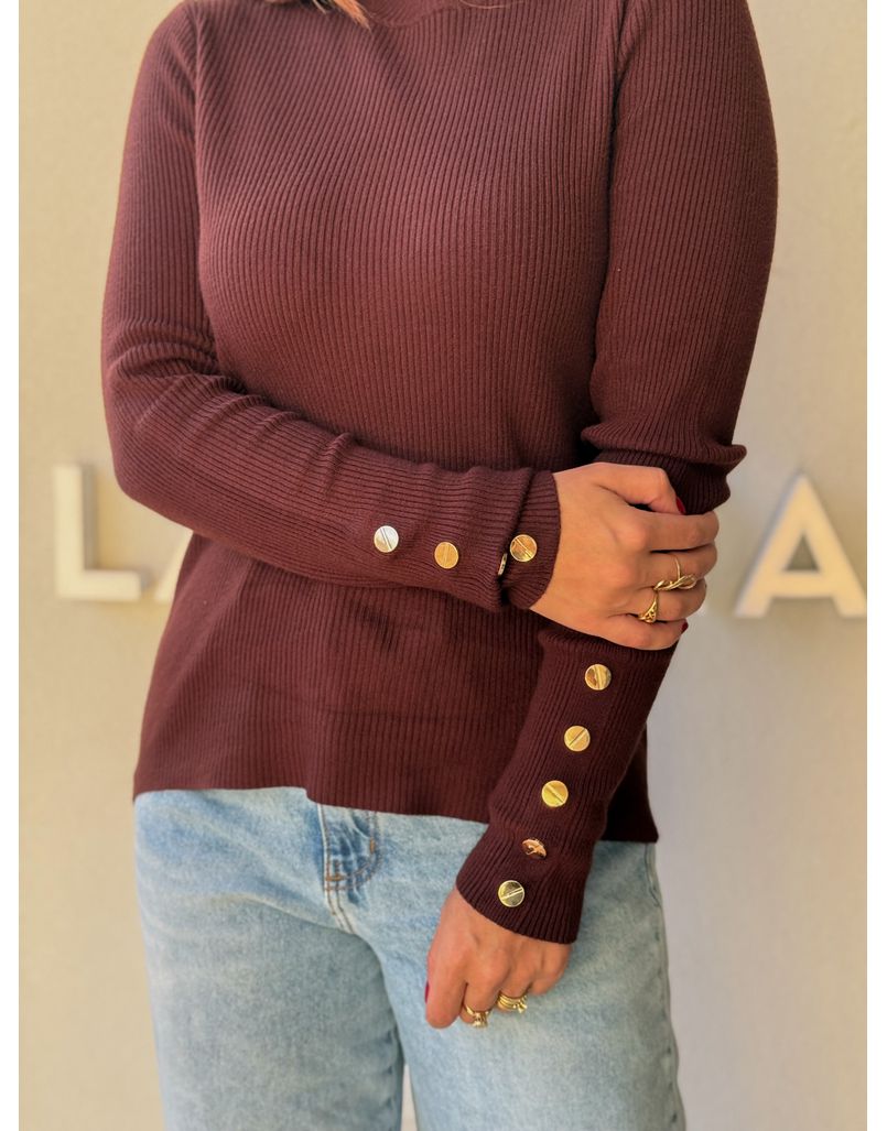 Blusa Tricot Manga Longa Fabi Café 
