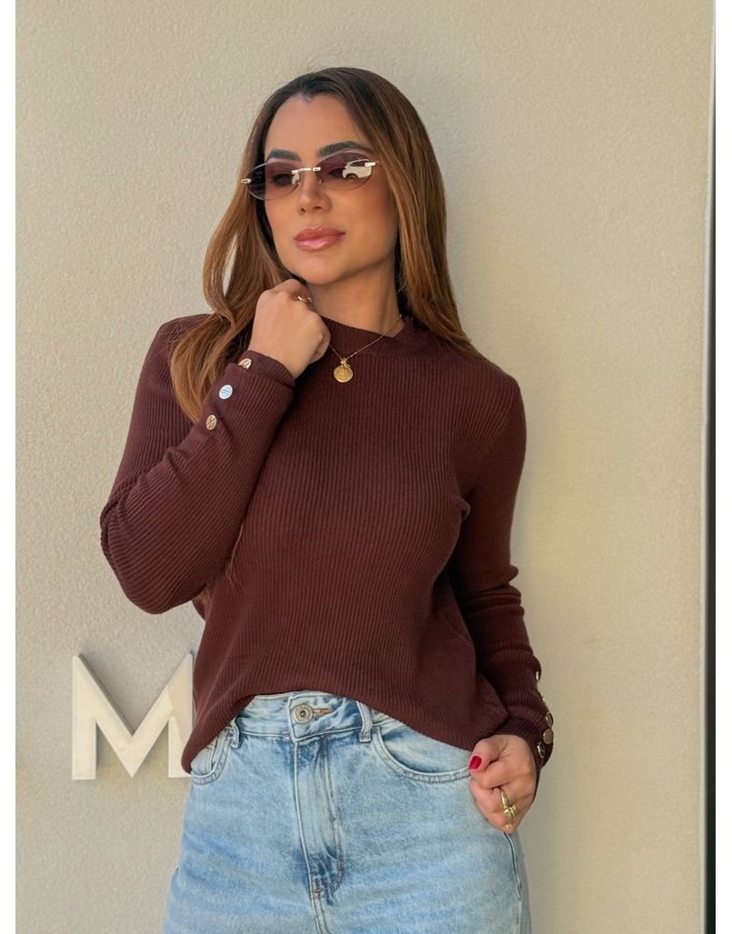 Blusa Tricot Manga Longa Fabi Café 