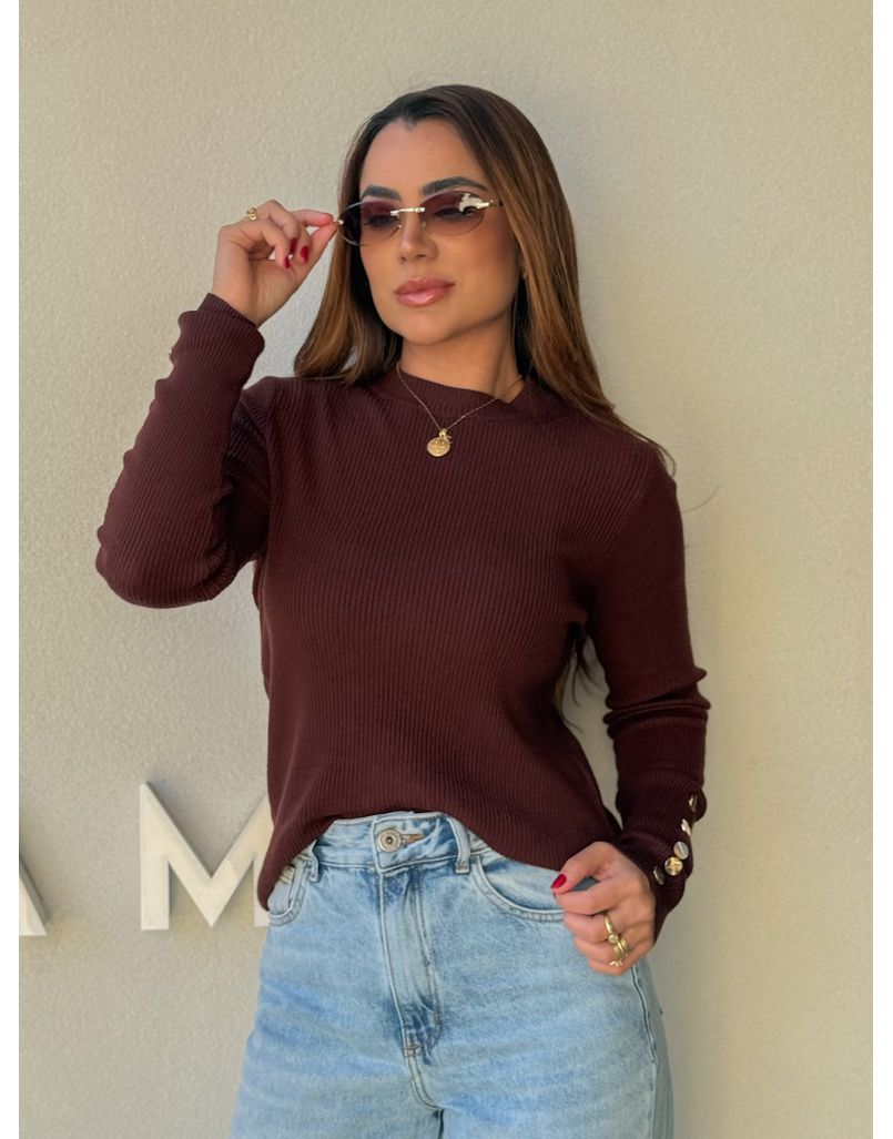 Blusa Tricot Manga Longa Fabi Café 