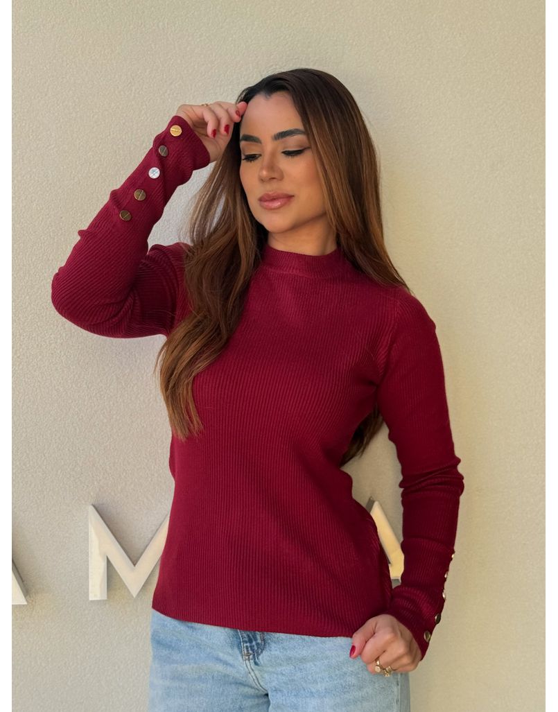 Blusa Tricot Manga Longa Fabi Cereja