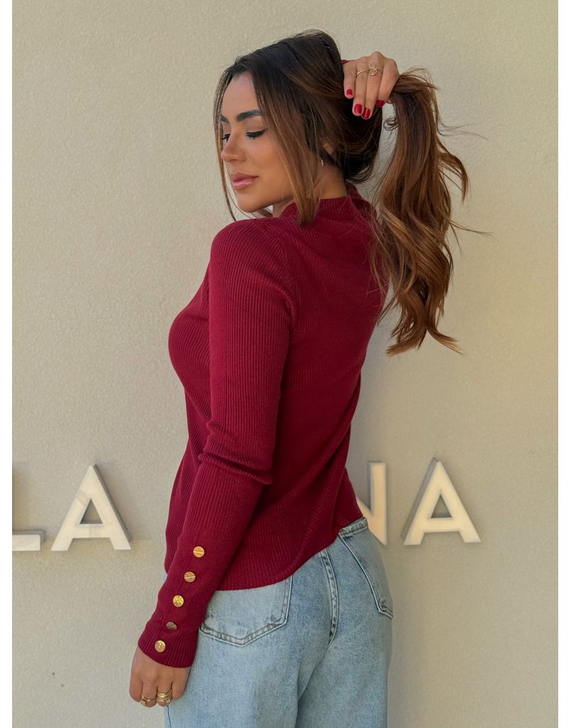 Blusa Tricot Manga Longa Fabi Cereja
