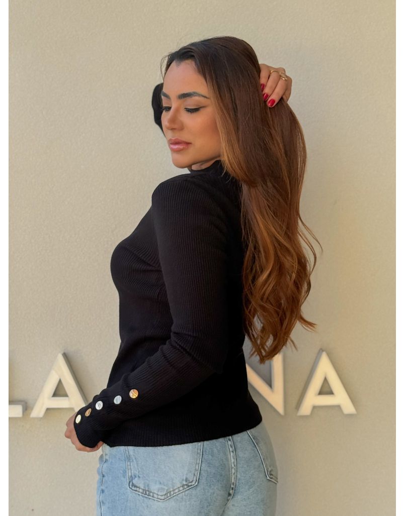 Blusa Tricot Manga Longa Fabi Preta