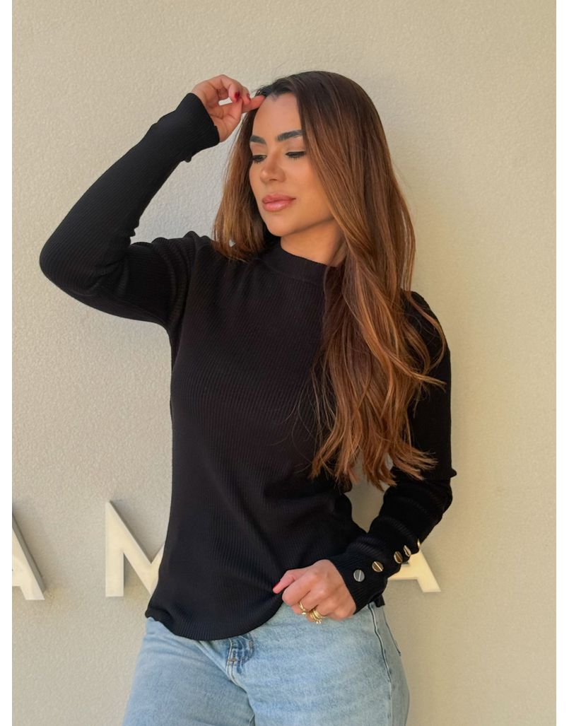 Blusa Tricot Manga Longa Fabi Preta