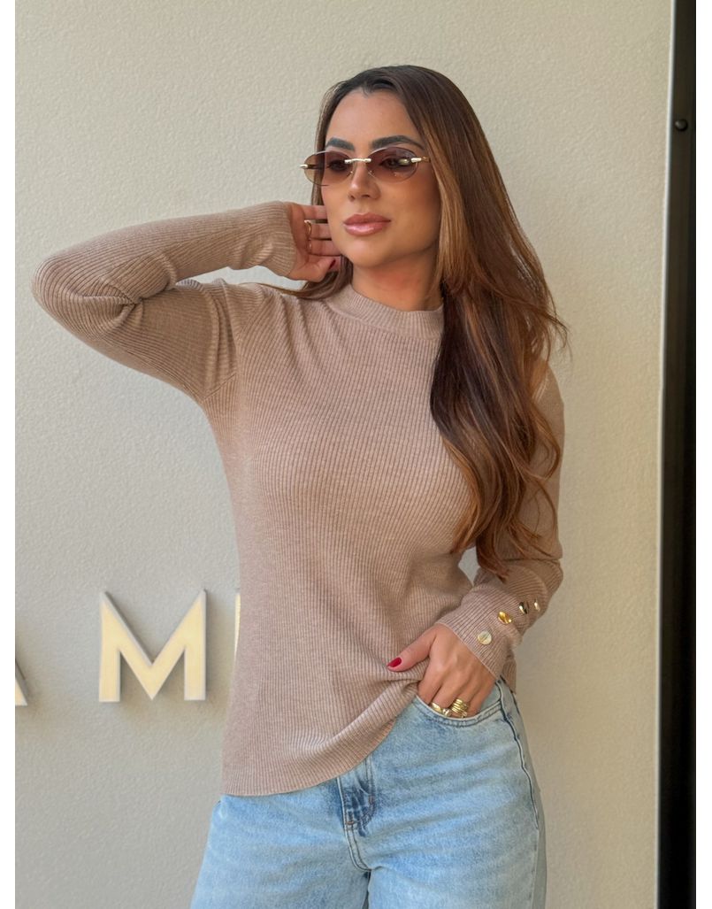 Blusa Tricot Manga Longa Fabi Cappuccino - Loja La Mina 