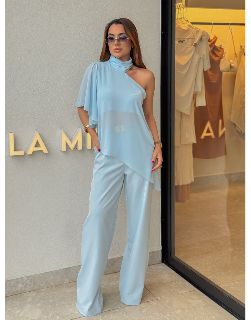 Blusa Assimétrica Georgina Azul - Loja La Mina 