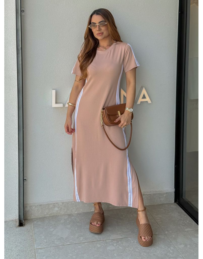 Vestido Manguinha Listra Cappuccino