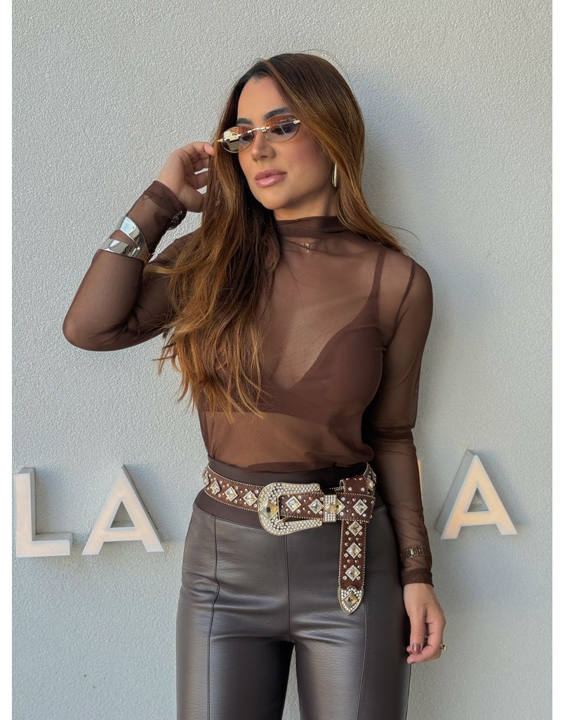Blusa Tule Mia Café - Loja La Mina 