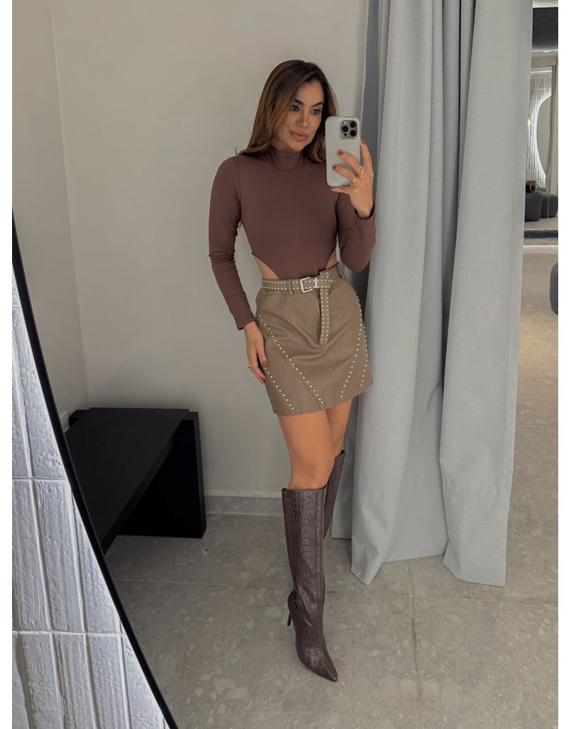 Saia Couro Fake Cinto Mirela Castanho