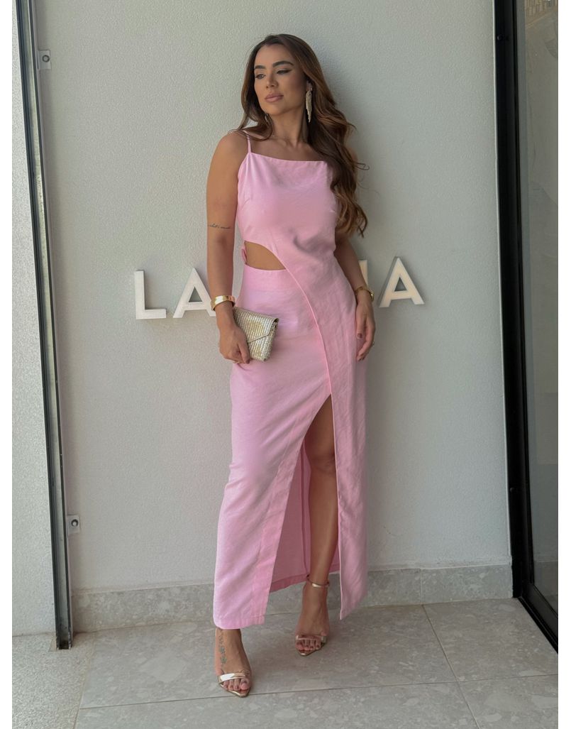 Vestido Midi Fenda Alexia Rosa - Loja La Mina 