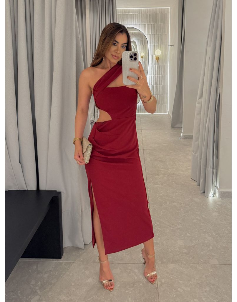 Vestido Midi Transpassado Stela Cereja - Loja La Mina 