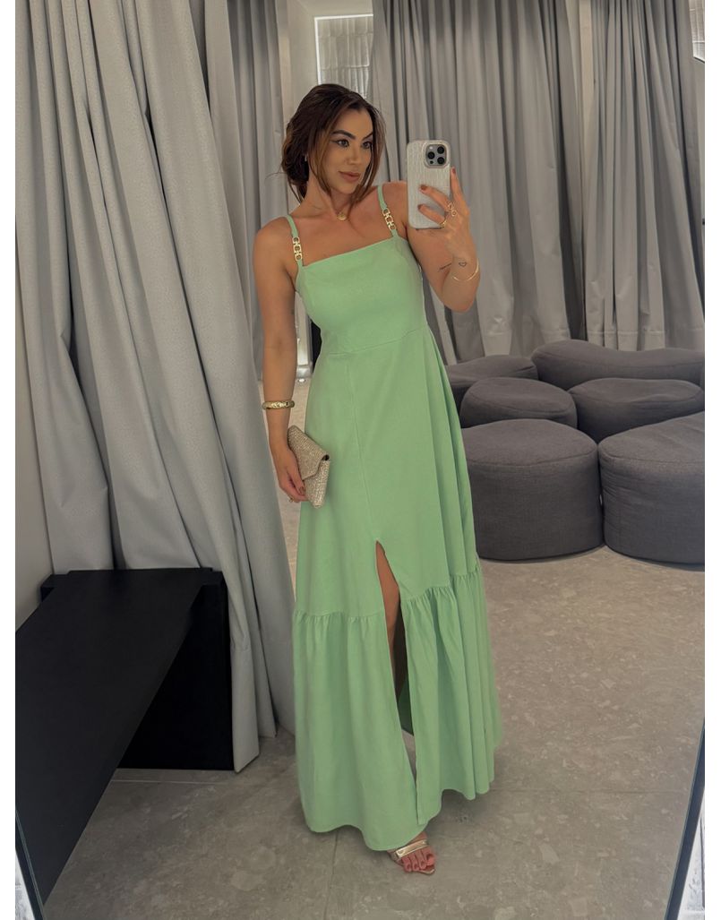 Vestido Linho Cris Verde - Loja La Mina 