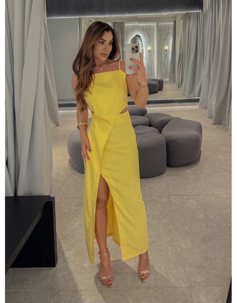 Vestido Midi Fenda Alexia Amarelo - Loja La Mina 