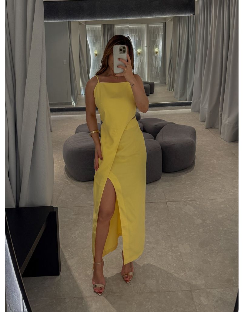 Vestido Midi Fenda Alexia Amarelo