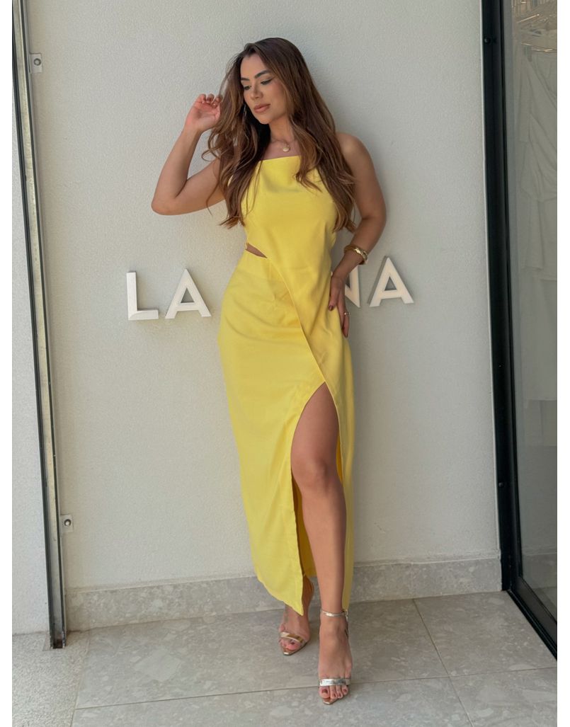 Vestido Midi Fenda Alexia Amarelo