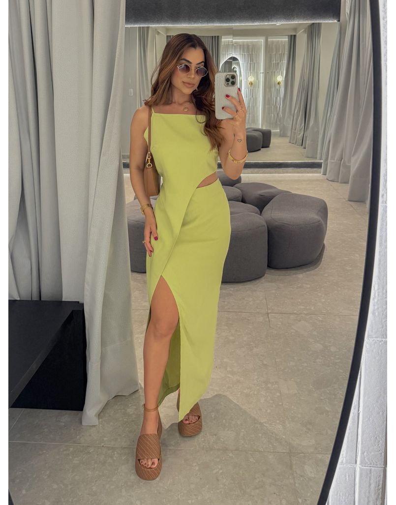 Vestido Midi Fenda Alexia Verde - Loja La Mina 