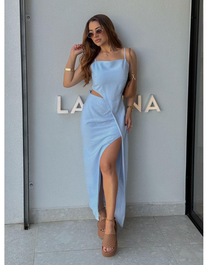 Vestido Midi Fenda Alexia Azul - Loja La Mina 